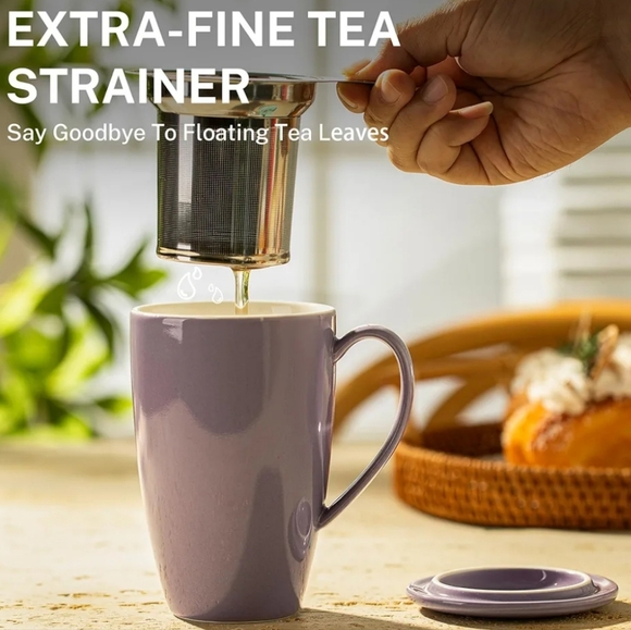 Sweese Porcelain Tea Mug with Infuser & Lid - 15 oz. - purple - Picture 4 of 13